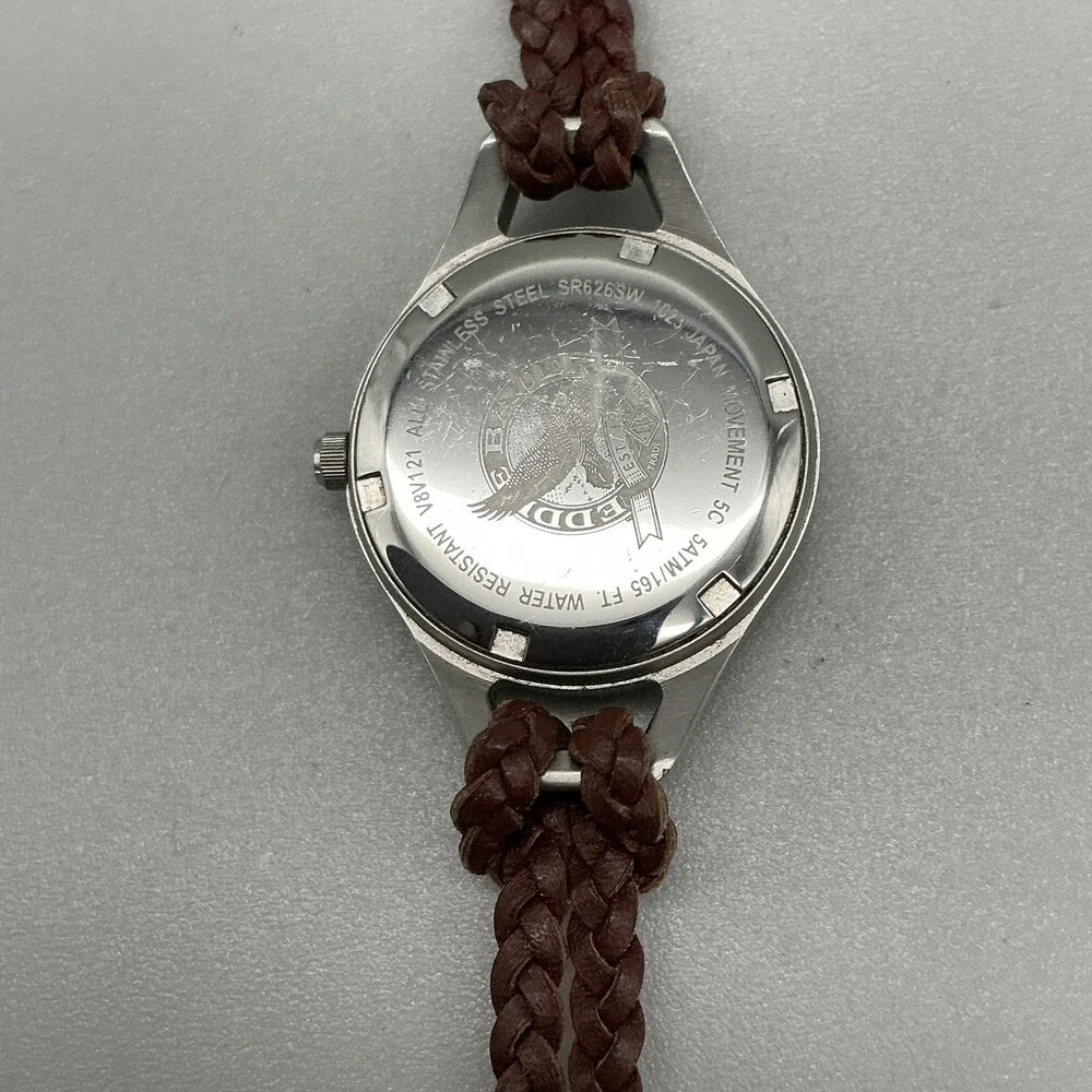 Eddie Bauer Womens Watch 27mm Cream Dial Brown Braided Leather New Battery 6.75